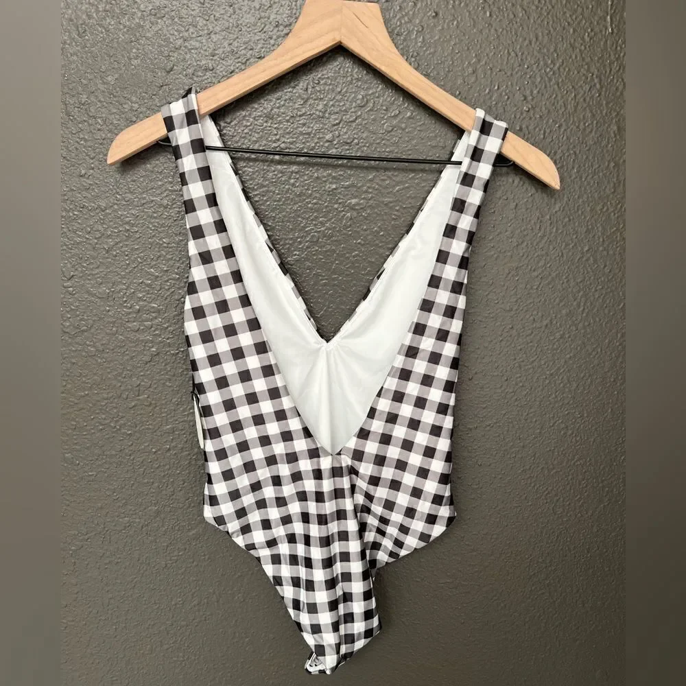 REVOLVE, Tularosa Claudia One Piece in Black Gingham **NO TIE